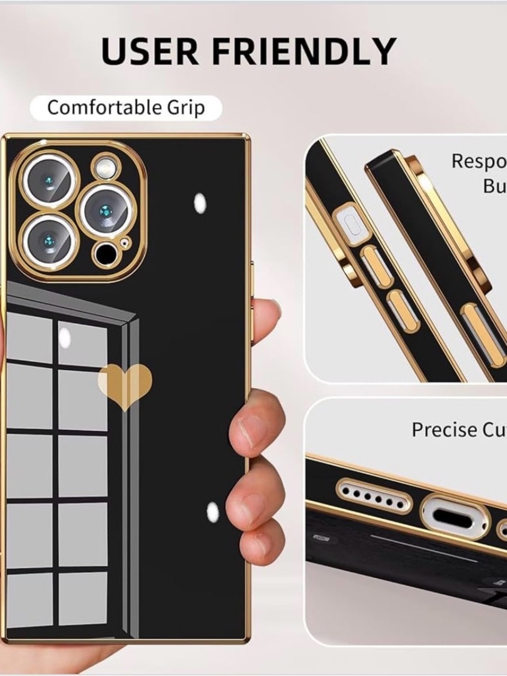 Black & Gold Heart iPhone 13 Pro Max Slim Protective Case - Picture 5 of 5